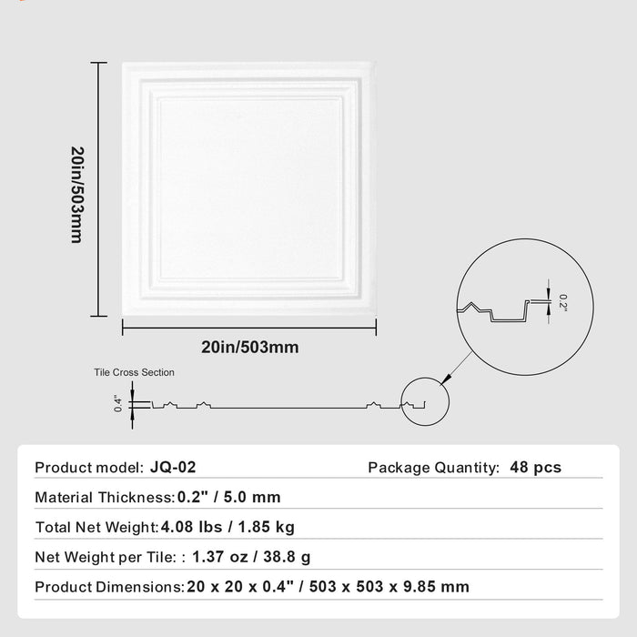 48-Pack Ceiling Tiles 20 X 20 In Polystyrene Easy Installation Glue-Up