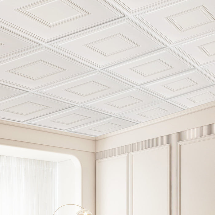 12-Pack Ceiling Tiles 24 X 24 In Pvc Easy Installation White Geometric