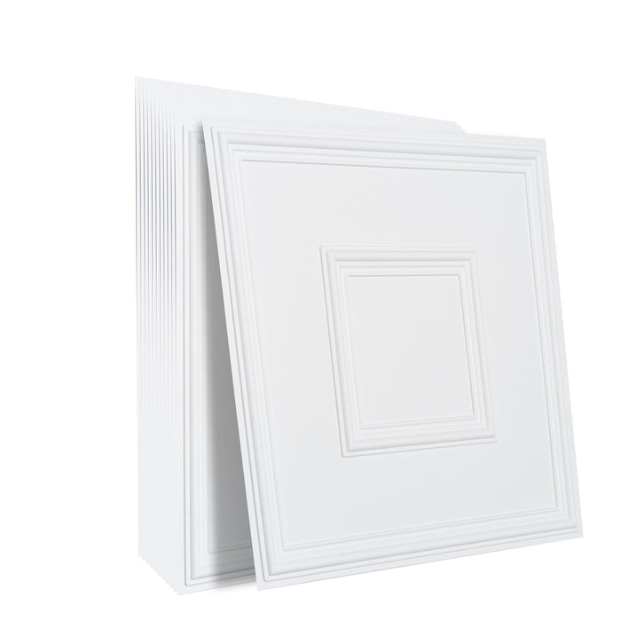 12-Pack Ceiling Tiles 24 X 24 In Pvc Easy Installation White Geometric