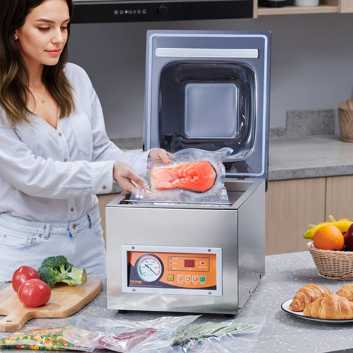Chamber Vacuum Sealer 260W Sealing Power Vacuum Packing Machine For Wet Foods Meats Marinades And More Compact Size With 260 Mm Sealing Length Applied In Home Kitchen And Commercial Use