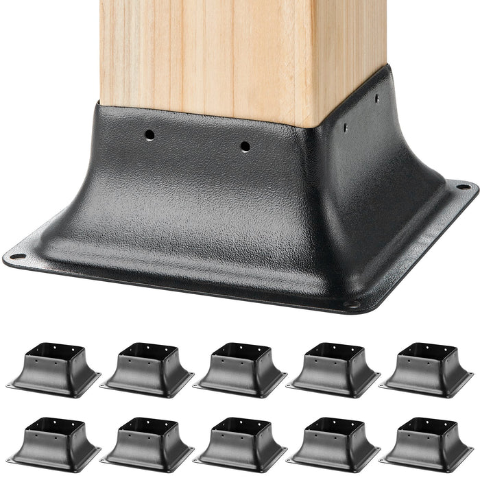 101.6X101.6Mm Post Base 10Pcs Internal 91X91Mm Heavy Duty Powder-Coated Steel Post Bracket Fit For Standard Wood Post Anchor Decking Post Base For Deck Porch Handrail Railing Support