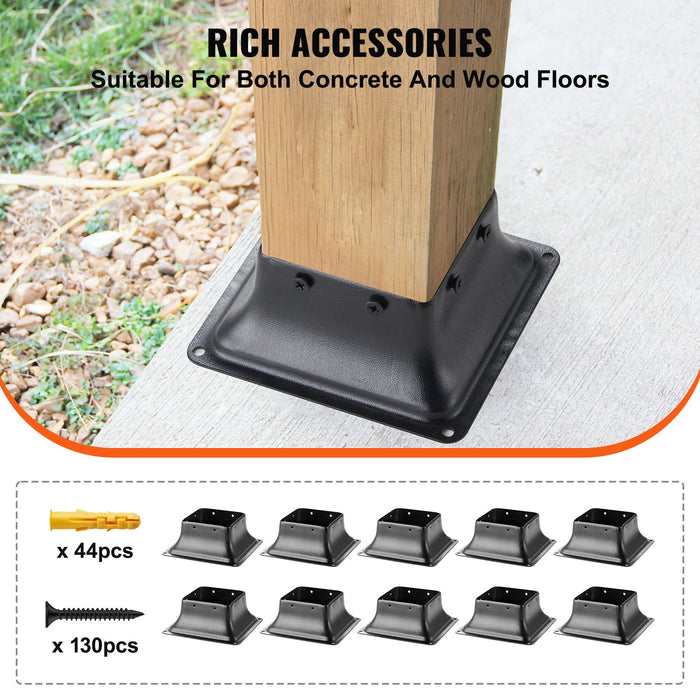 101.6X101.6Mm Post Base 10Pcs Internal 91X91Mm Heavy Duty Powder-Coated Steel Post Bracket Fit For Standard Wood Post Anchor Decking Post Base For Deck Porch Handrail Railing Support