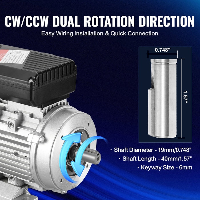 2.2Kw Electric Motor 2800 Rpm Ac 220~240V 13.8A 90L B3 Frame Air Compressor Motor Single Phase 24Mm Keyed Shaft Cw / Ccw Rotation For Agricultural Machinery And General Equipment