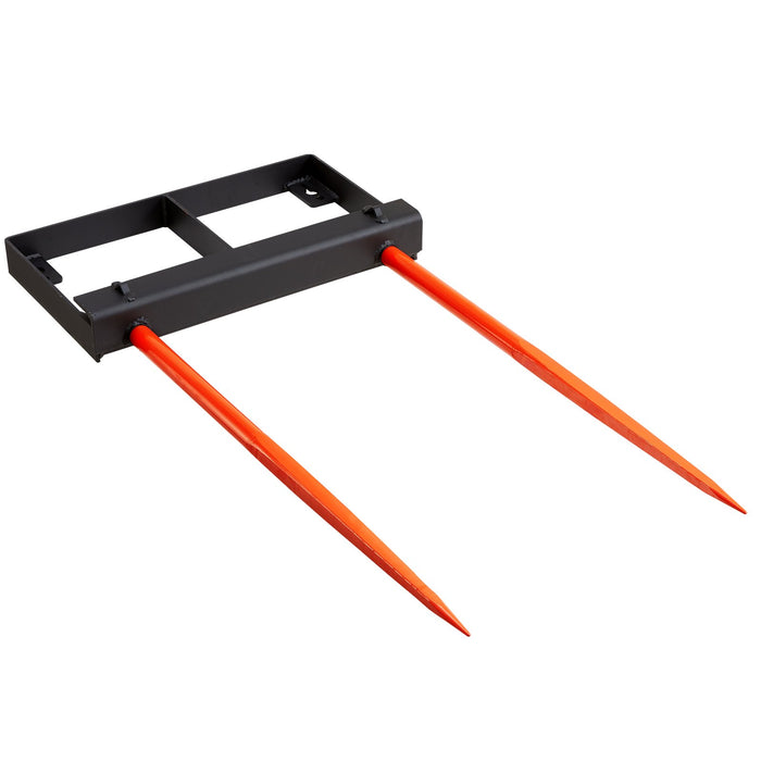 49" Hay Spear Bale Spears 1360Kg Loading Capacity Skid Steer Loader Tractor Bucket Attachment With 2Pcs 17.5" Stabilizer Spears And 60" Chain Quick Attach Spike Forks