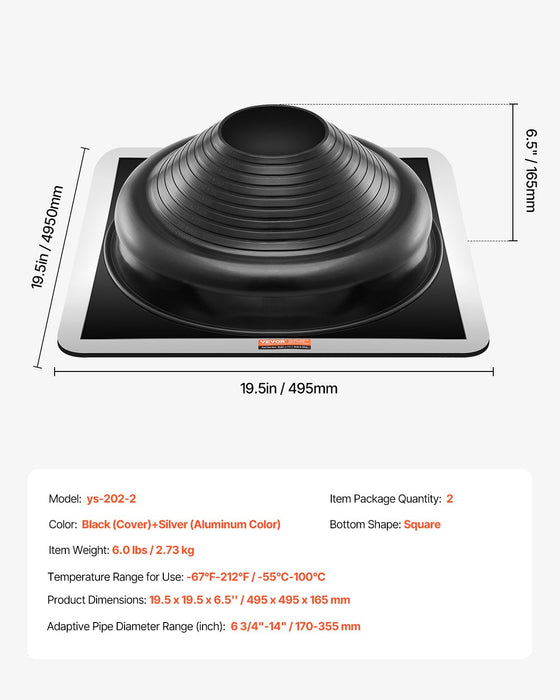 2 Pcs Metal Roof Pipe Flashing Boots Fit 170-355 Mm Pipe High Temp Edpm