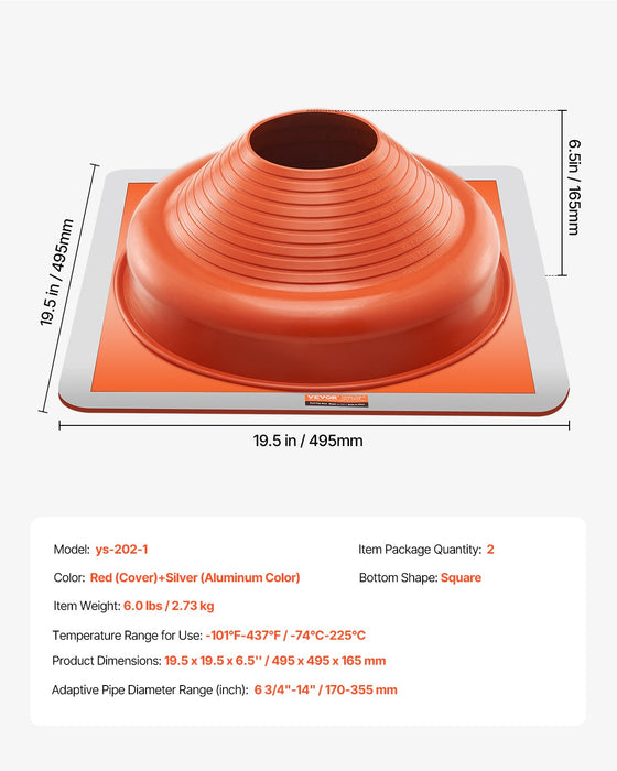 2 Pcs Metal Roof Pipe Flashing Boot Fit 170-355 Mm Pipe High Temp Silicone