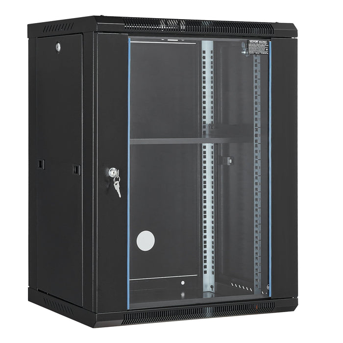 15U Wall Mount Network Cabinet 226.8 Kg Max. Ground Load Capacity Server Rack Cabinet Enclosure With Locking Tempered Glass Door Side Panels Q235 Carbon Steel For It Equipment A / V Devices