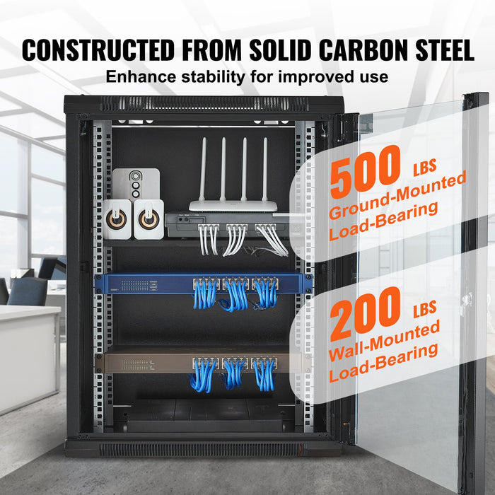15U Wall Mount Network Cabinet 226.8 Kg Max. Ground Load Capacity Server Rack Cabinet Enclosure With Locking Tempered Glass Door Side Panels Q235 Carbon Steel For It Equipment A / V Devices