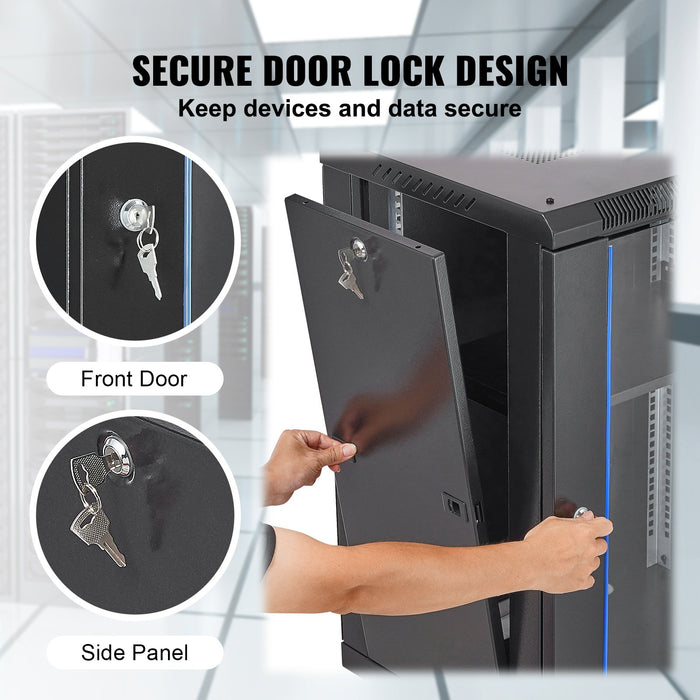 15U Wall Mount Network Cabinet 226.8 Kg Max. Ground Load Capacity Server Rack Cabinet Enclosure With Locking Tempered Glass Door Side Panels Q235 Carbon Steel For It Equipment A / V Devices