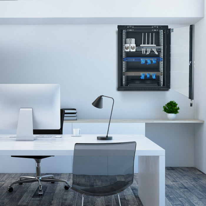 15U Wall Mount Network Cabinet 226.8 Kg Max. Ground Load Capacity Server Rack Cabinet Enclosure With Locking Tempered Glass Door Side Panels Q235 Carbon Steel For It Equipment A / V Devices