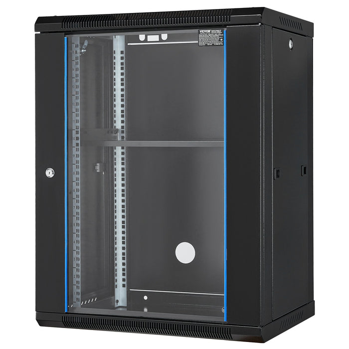 15U Wall Mount Network Cabinet 226.8 Kg Max. Ground Load Capacity Server Rack Cabinet Enclosure With Locking Tempered Glass Door Side Panels Q235 Carbon Steel For It Equipment A / V Devices