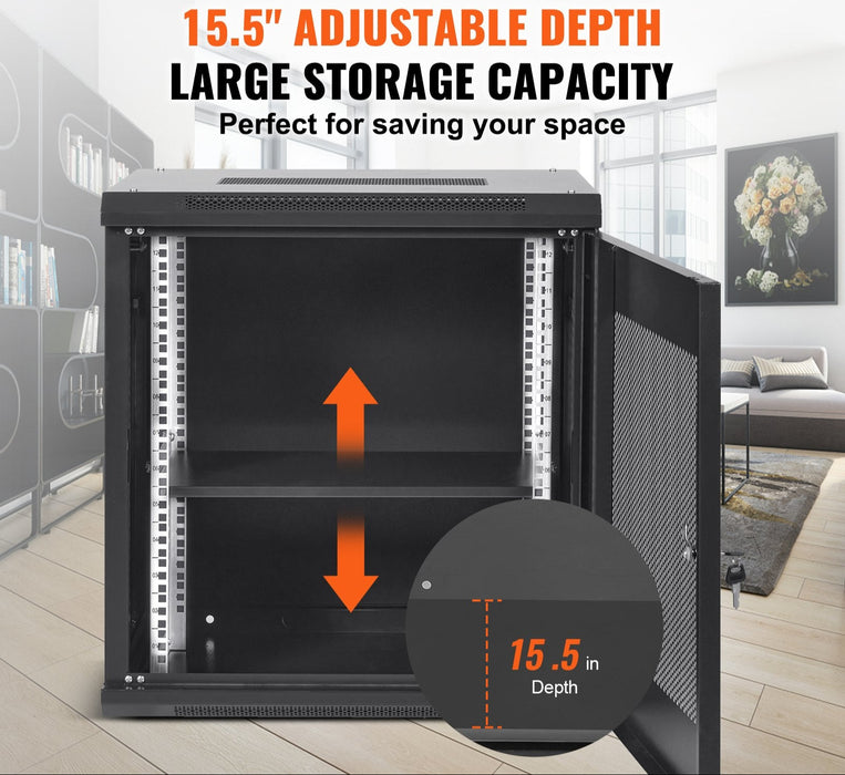 12U Wall Mount Network Server Cabinet 15.5'' Deep Server Rack Cabinet Enclosure 200 Lbs Max. Ground-Mounted Load Capacity With Locking Door Side Panels For It Equipment A / V Devices