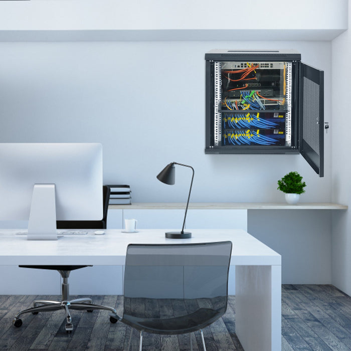 12U Wall Mount Network Server Cabinet 15.5'' Deep Server Rack Cabinet Enclosure 200 Lbs Max. Ground-Mounted Load Capacity With Locking Door Side Panels For It Equipment A / V Devices