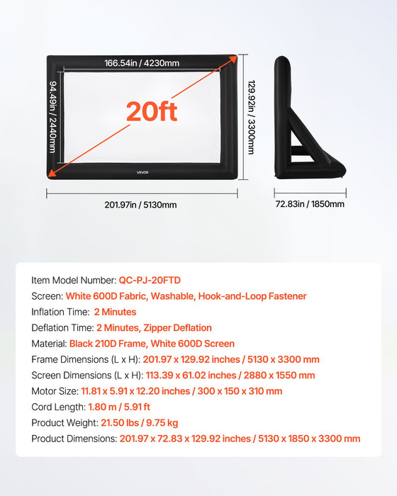 20 Ft Inflatable Movie Screen 16 9 600D Movie Projector With Portable Bag