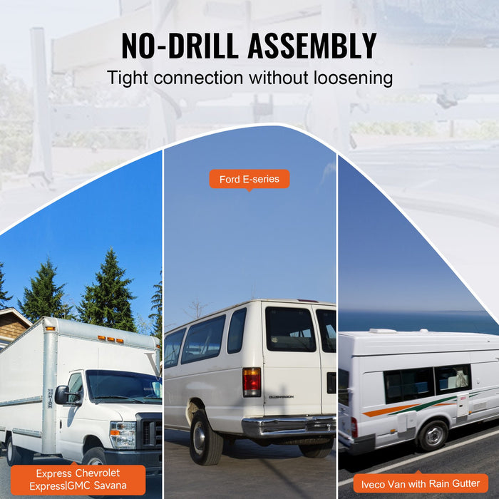 3-Bar Van Roof Ladder Rack Adjustable 56.3"-61.4" For Full-Size Vans