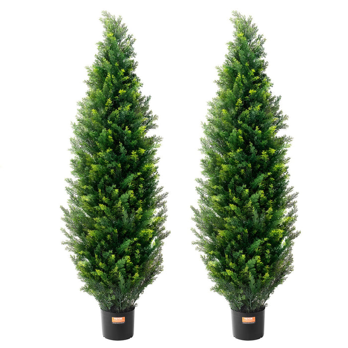 2 Pack 5' Artificial Cedar Topiary Tree Faux Plant Uv Decor In / Outdoor