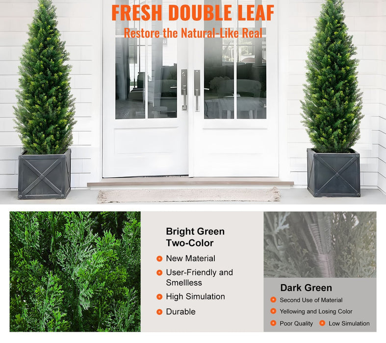 2 Pack 5' Artificial Cedar Topiary Tree Faux Plant Uv Decor In / Outdoor