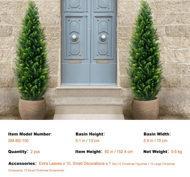 2 Pack 5' Artificial Cedar Topiary Tree Faux Plant Uv Decor In / Outdoor