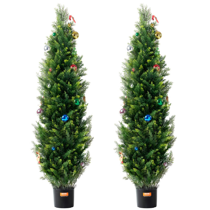 2 Pack 5' Artificial Cedar Topiary Tree Faux Plant Uv Decor In / Outdoor