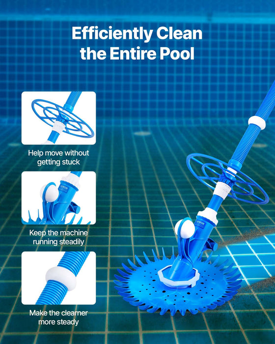 Suction Pool Cleaner Automatic Pool Vacuum Cleaner Suction Side Automatic Pool Cleaner Suction Vacuum Pool Sweeper With 12 Hoses For In-Ground And Above-Ground Pool Up To 609.6 X 1066.8 Cm