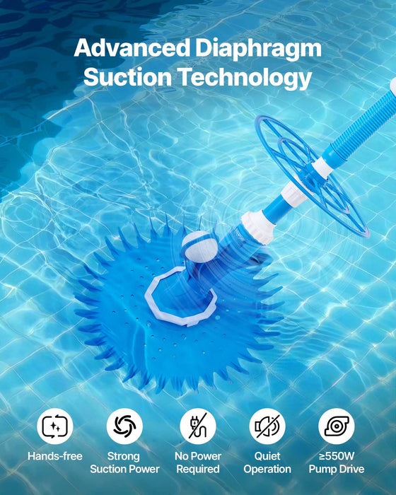 Suction Pool Cleaner Automatic Pool Vacuum Cleaner Suction Side Automatic Pool Cleaner Suction Vacuum Pool Sweeper With 12 Hoses For In-Ground And Above-Ground Pool Up To 609.6 X 1066.8 Cm