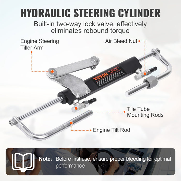 Hydraulic Outboard Steering Kit 90Hp Marine Boat Hydraulic Steering System With Helm Pump Two-Way Lock Cylinder And 24 Feet Hydraulic Steering Hose For Single Station Single-Engine Boats