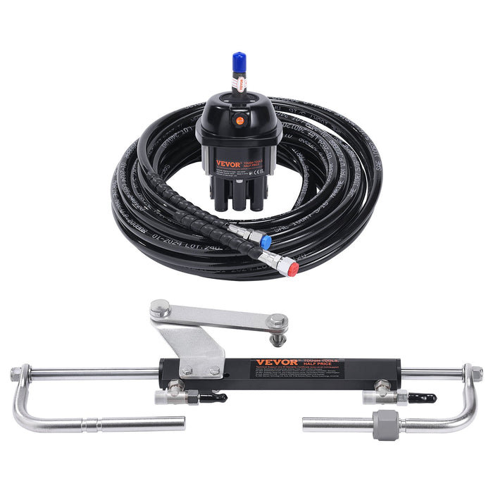 Hydraulic Outboard Steering Kit 90Hp Marine Boat Hydraulic Steering System With Helm Pump Two-Way Lock Cylinder And 24 Feet Hydraulic Steering Hose For Single Station Single-Engine Boats