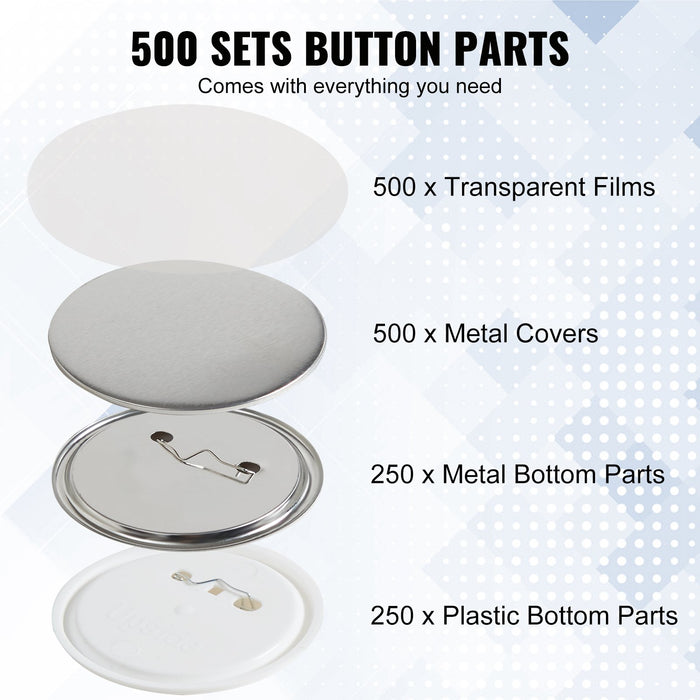 2.25" 58Mm Button Badge Parts Supplies For Button Maker Machine 500 Sets
