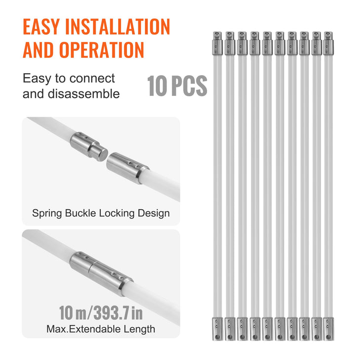 10 M Chimney Sweep Kit W / 10 Reinforced Nylon Flexible Rods Ergonomic Chimney Cleaning Brush 360-Degree Brush Chimney Cleaner Rich Accessories For Fireplace Flue Home Use Fits Most Pipes