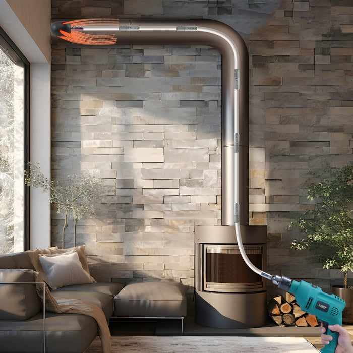 10 M Chimney Sweep Kit W / 10 Reinforced Nylon Flexible Rods Ergonomic Chimney Cleaning Brush 360-Degree Brush Chimney Cleaner Rich Accessories For Fireplace Flue Home Use Fits Most Pipes