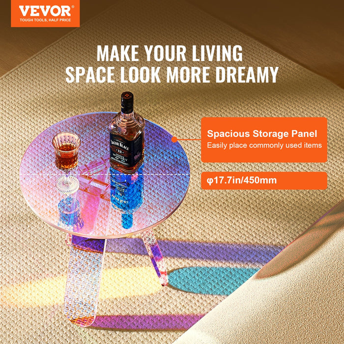 Round Iridescent Side Table Acrylic End Table Clear Rainbow Acrylic Coffee Table For Drink Food Snack Used In Living Room Bedroom And Study