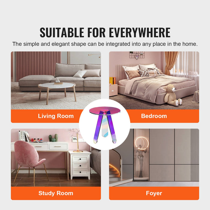 Round Iridescent Side Table Acrylic End Table Clear Rainbow Acrylic Coffee Table For Drink Food Snack Used In Living Room Bedroom And Study