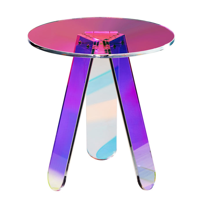 Round Iridescent Side Table Acrylic End Table Clear Rainbow Acrylic Coffee Table For Drink Food Snack Used In Living Room Bedroom And Study
