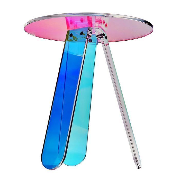 Round Iridescent Side Table Acrylic End Table Clear Rainbow Acrylic Coffee Table For Drink Food Snack Used In Living Room Bedroom And Study