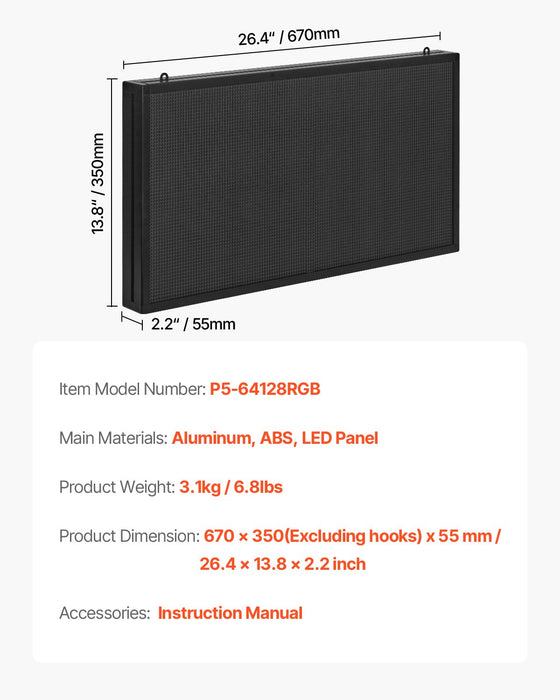 27X14In Programmable Led Sign Digital Scrolling Display Board P5 Fullcolor