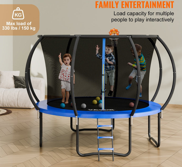 10Ft Trampoline 330 Lbs Trampoline With Enclosure Net Ladder And Curved Pole Heavy Duty Trampoline With Jumping Mat And Spring Cover Padding Outdoor Recreational Trampolines For Kids Adults