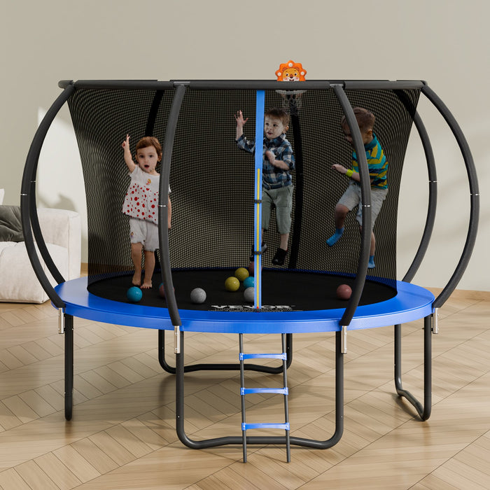10Ft Trampoline 330 Lbs Trampoline With Enclosure Net Ladder And Curved Pole Heavy Duty Trampoline With Jumping Mat And Spring Cover Padding Outdoor Recreational Trampolines For Kids Adults