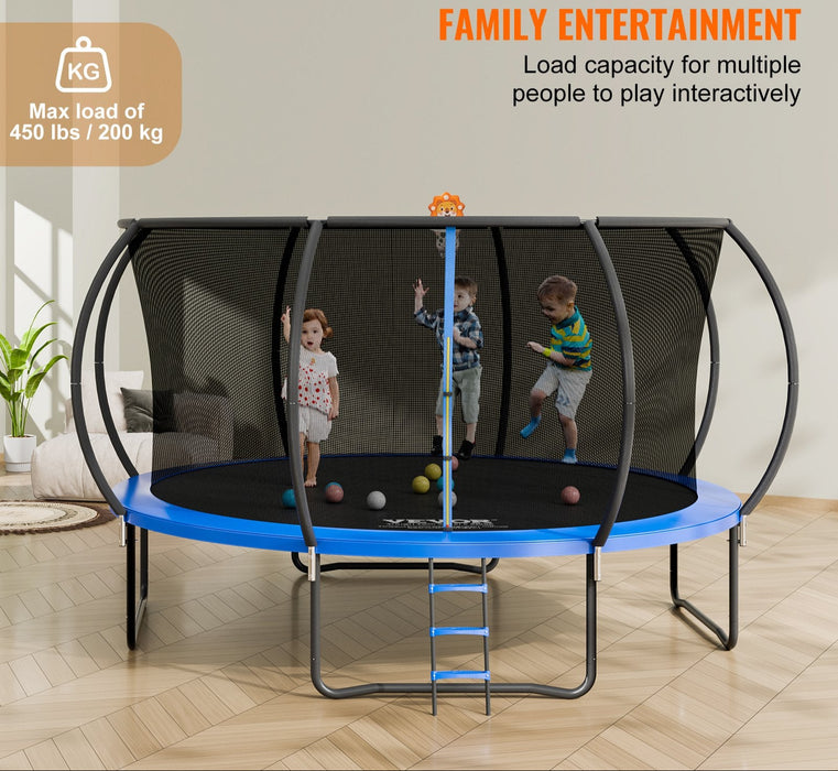 14Ft Trampoline 450 Lbs Trampoline With Enclosure Net Ladder And Curved Pole Heavy Duty Trampoline With Jumping Mat And Spring Cover Padding Outdoor Recreational Trampolines For Kids Adults
