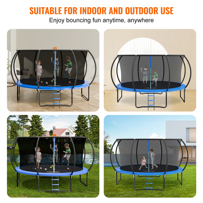 14Ft Trampoline 450 Lbs Trampoline With Enclosure Net Ladder And Curved Pole Heavy Duty Trampoline With Jumping Mat And Spring Cover Padding Outdoor Recreational Trampolines For Kids Adults