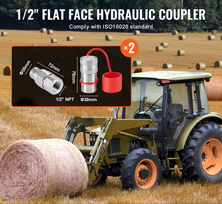 1 / 2" Flat Face Hydraulic Couplers 1 / 2" Npt Skid Steer Couplers 4 Dust Caps