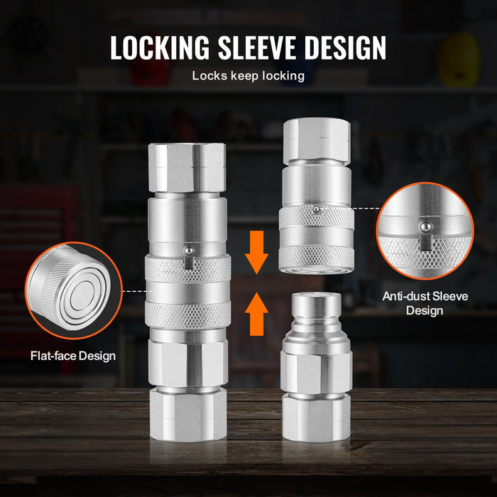 1 / 2" Flat Face Hydraulic Couplers 1 / 2" Npt Skid Steer Couplers 4 Dust Caps
