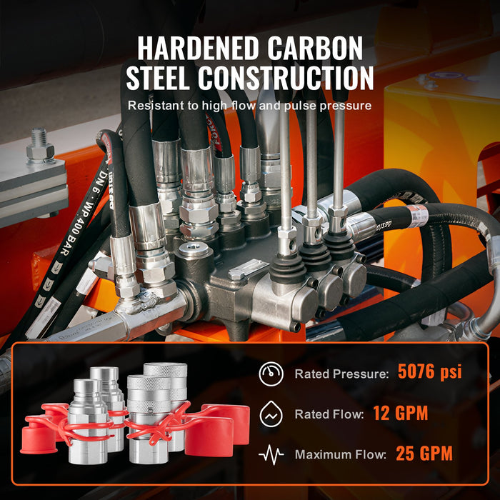 1 / 2" Flat Face Hydraulic Couplers 1 / 2" Npt Skid Steer Couplers 4 Dust Caps