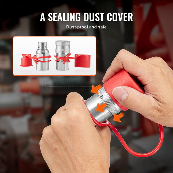 1 / 2" Flat Face Hydraulic Couplers 1 / 2" Npt Skid Steer Couplers 4 Dust Caps