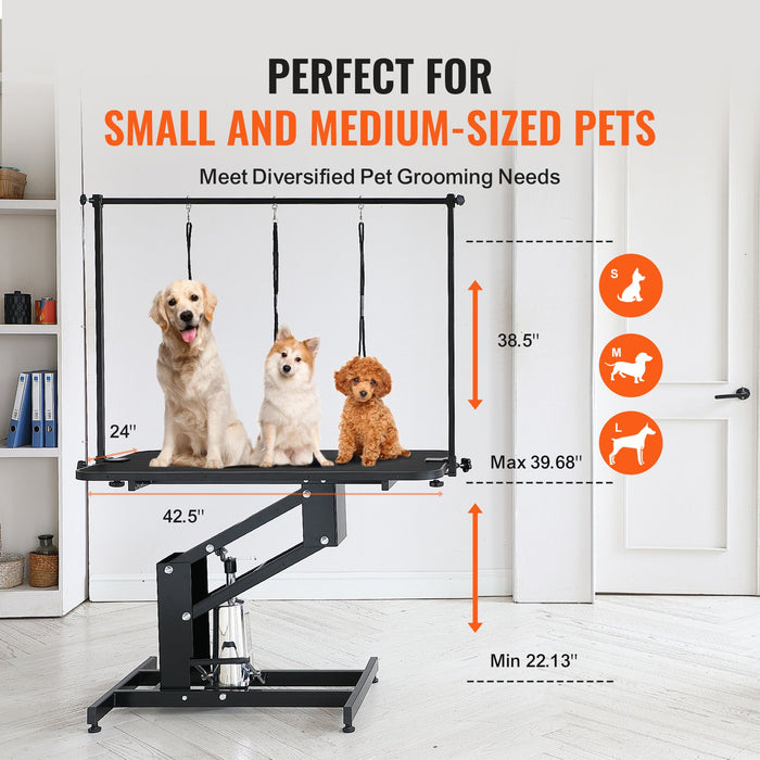 109Cm Hydraulic Pet Grooming Table Heavy Duty Dog Grooming Arm For Medium / Small Dogs Height Adjustable Dog Grooming Station Anti Slip Tabletop / Dog Grooming Station Max Bearing 182Kg