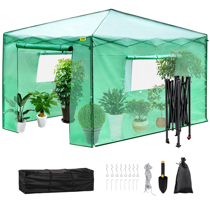 12\'X 8\'X 8\' Pop-Up Greenhouse Set Up In Minutes Portable Greenhouse With Doors & Windows. High Strength Pe Cover & Powder-Coated Steel Construction