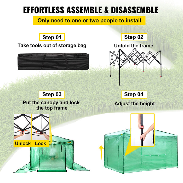 12\'X 8\'X 8\' Pop-Up Greenhouse Set Up In Minutes Portable Greenhouse With Doors & Windows. High Strength Pe Cover & Powder-Coated Steel Construction