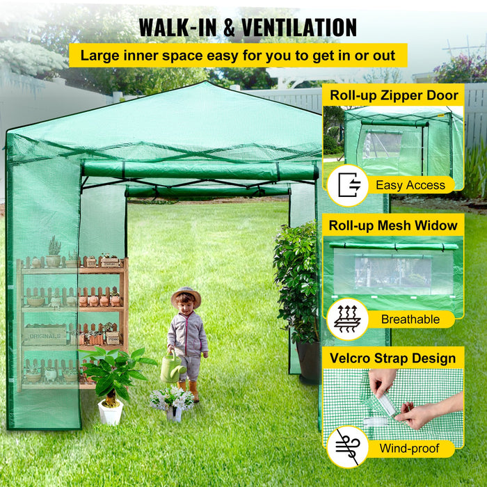 12\'X 8\'X 8\' Pop-Up Greenhouse Set Up In Minutes Portable Greenhouse With Doors & Windows. High Strength Pe Cover & Powder-Coated Steel Construction