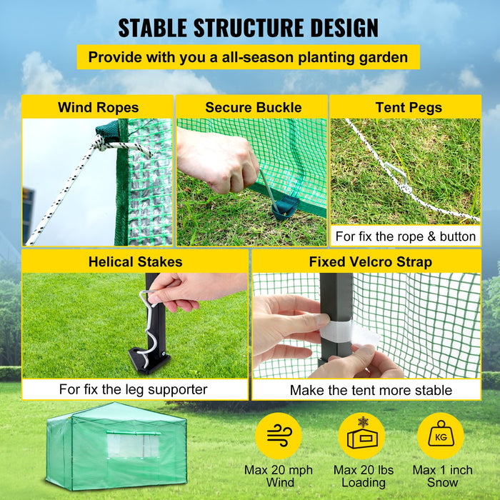 12\'X 8\'X 8\' Pop-Up Greenhouse Set Up In Minutes Portable Greenhouse With Doors & Windows. High Strength Pe Cover & Powder-Coated Steel Construction