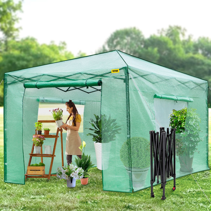 12\'X 8\'X 8\' Pop-Up Greenhouse Set Up In Minutes Portable Greenhouse With Doors & Windows. High Strength Pe Cover & Powder-Coated Steel Construction