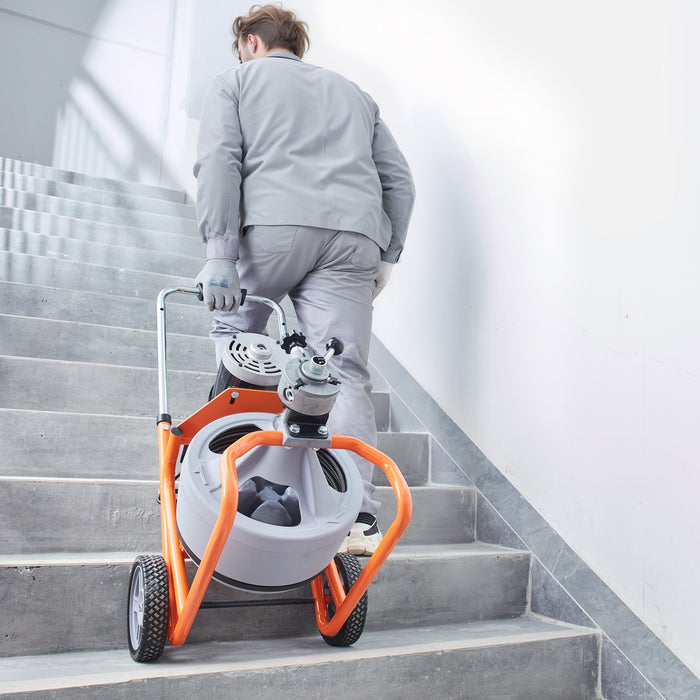 Drain Cleaner Machine 100Ft X 3 / 8 Inch Auto Feed Sewer Snake Drain Auger On Wheels Portable Drain Cleaning Machine With 8 Cutters & Air-Activated Foot Switch For 2" To 4" Pipes